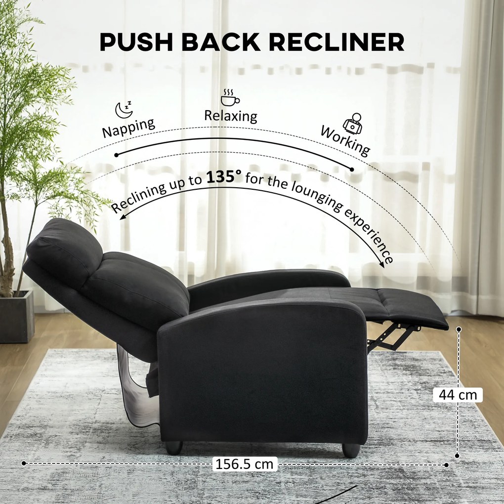 HOMCOM Fotoliu de Relaxare Reclinabil Manual cu Suport pentru Picioare din Țesătură Neagră | Aosom Romania