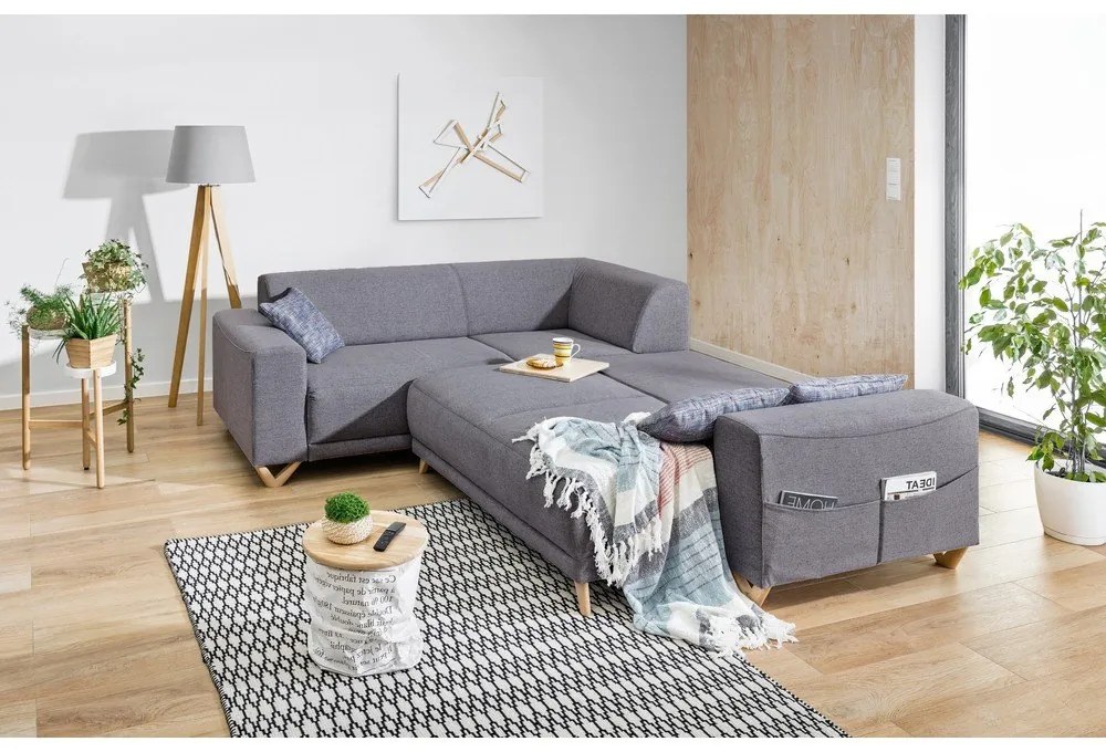 Colțar gri extensibil/cu spațiu de depozitare (cu colț pe partea stângă/în formă de ”L”) Classy Sophie – Miuform