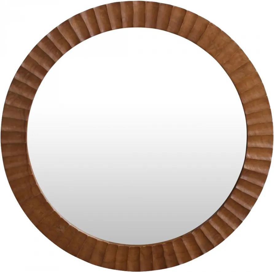 Oglinda ovala maro din lemn de tec si sticla 60 cm Aeolian Raw Materials