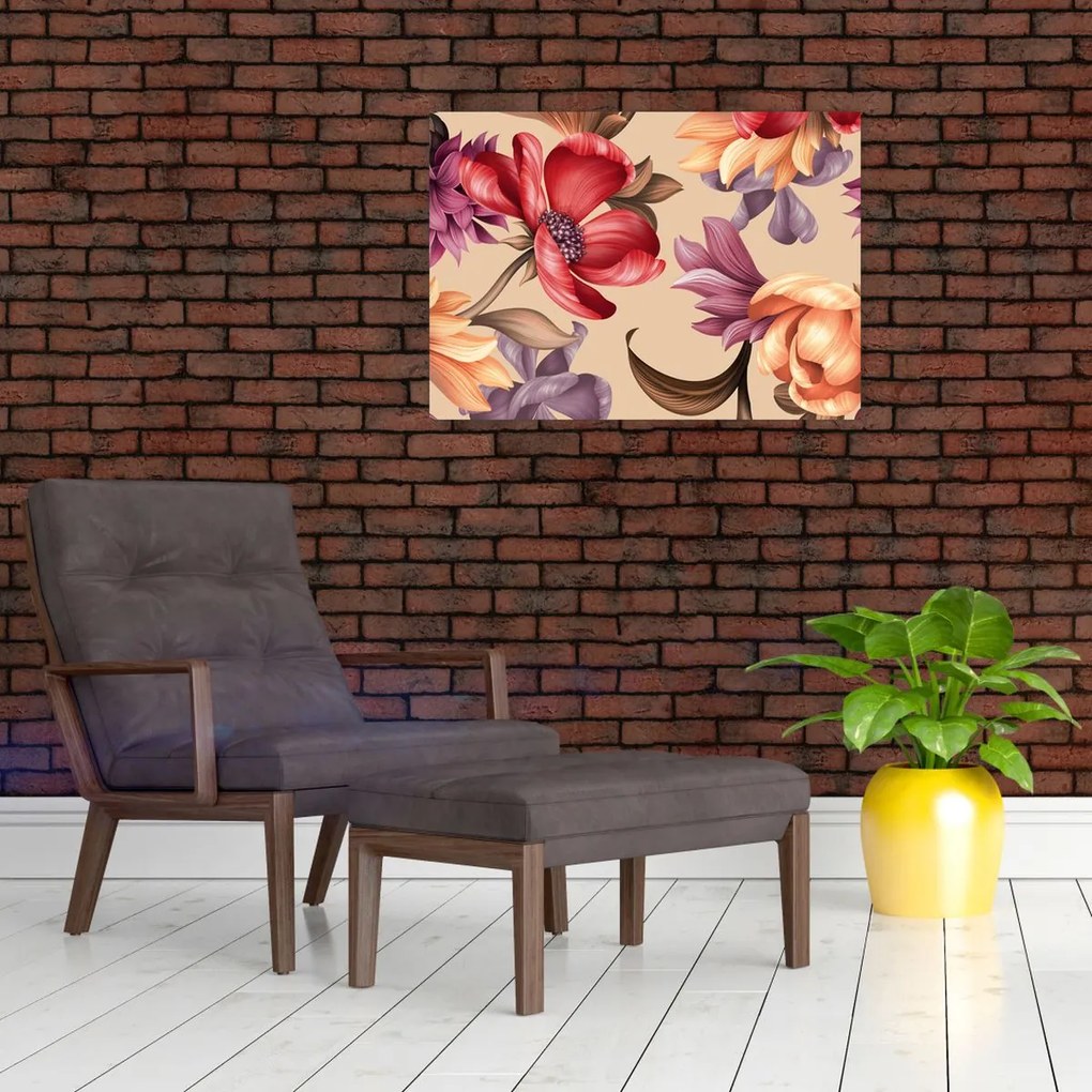Tablou pe sticlă - Flori de epocă (70x50 cm)