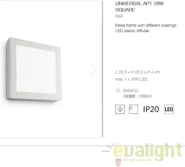 Aplica LED dim. 22,5x225,5cm, UNIVERSAL AP1 18W SQUARE BIANCO 138640