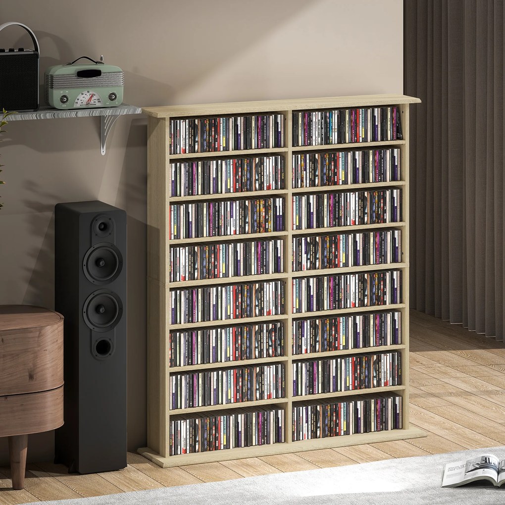 HOMCOM Dulap Bibliotecă pentru CD-uri cu 16 Rafturi, Design Modern, din Lemn, 106,5x24x126,3 cm, Natur | Aosom Romania