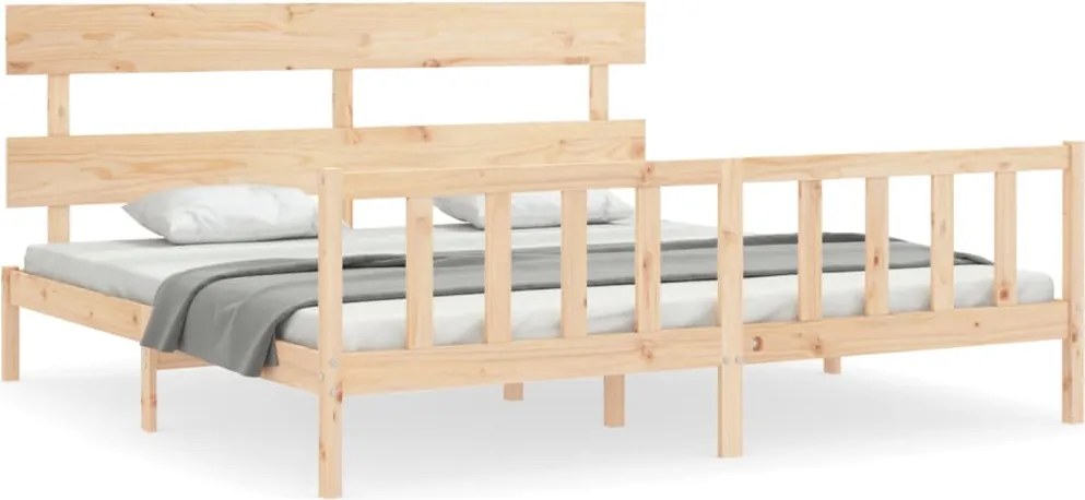 vidaXL Cadru de pat cu tăblie Super King Size, lemn masiv