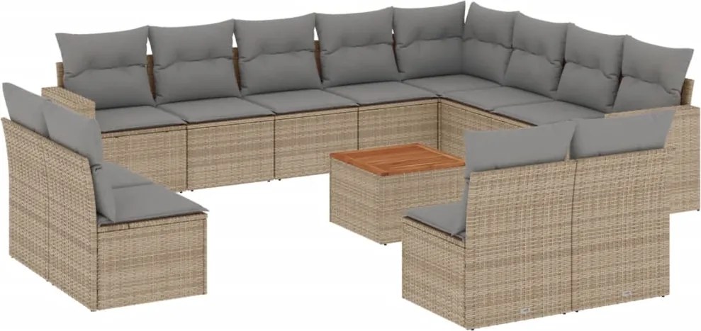 vidaXL Set canapele de grădină, 13 piese, cu perne, bej, poliratan