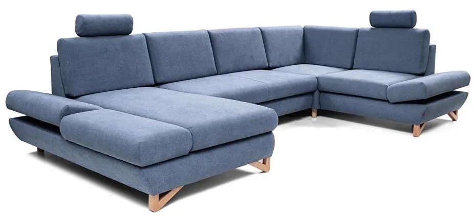 Colțar extensibil tapițat AVESTA, în formă de U, cu spațiu de depozitare, albastru