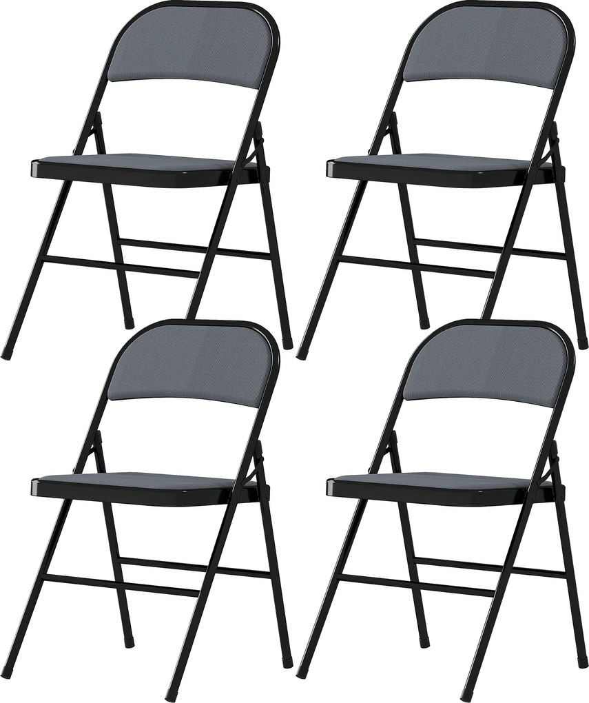 HOMCOM Set de 4 scaune pliabile pentru sufragerie portabile cadru din oțel 45 x 46 x 78 cm gri | Aosom Romania