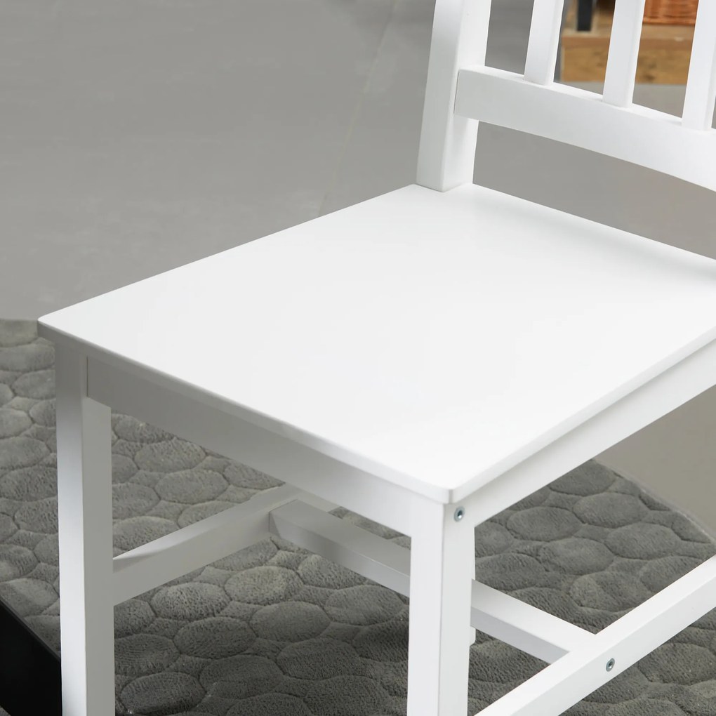 HOMCOM Set de 4 Scaune de Dining, Scaune de Bucătărie, Scaune, Lemn Masiv, 41 cm x 46,5 cm x 85,5 cm, Alb | Aosom Romania