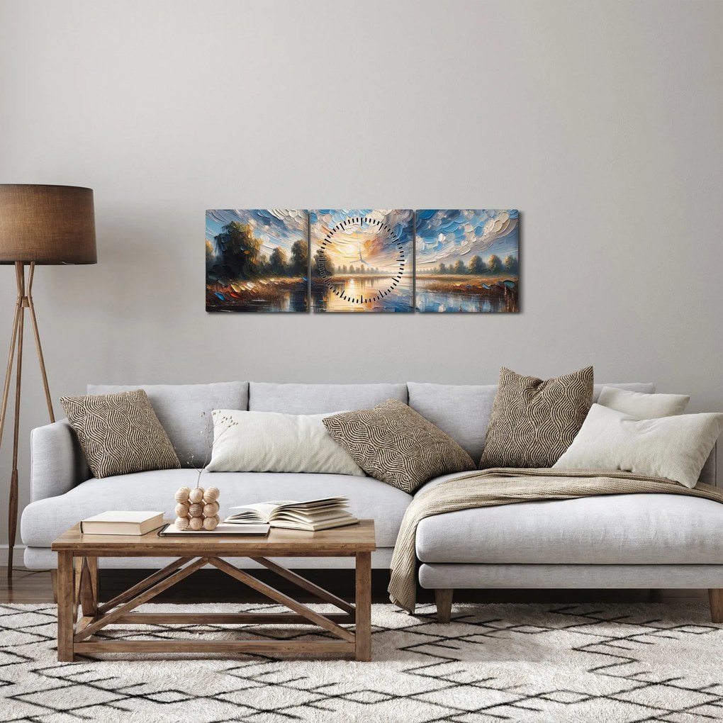 Tablou - Pictură cu soarele deasupra apei (cu ceas) (90x30 cm)