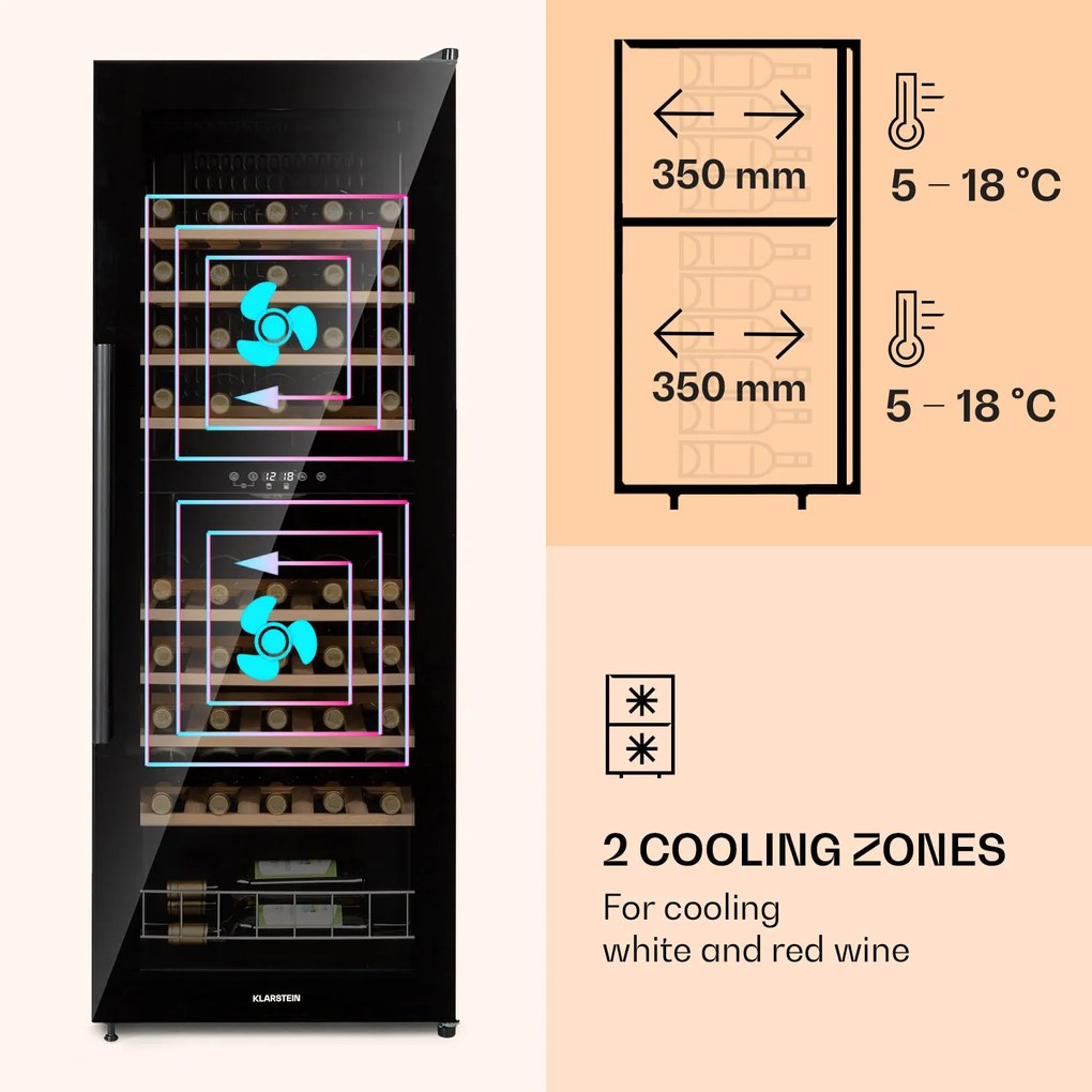 Klarstein Barossa 54 Duo, Frigider pentru vin, 2 zone, 148 litri, 54 sticle cu ecran tactil