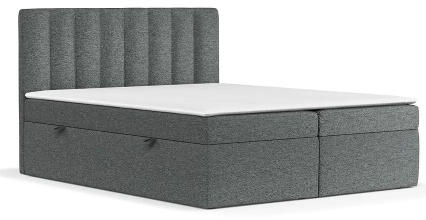 Pat boxspring gri închis cu spațiu de depozitare 160x200 cm Novento – Maison de Rêve