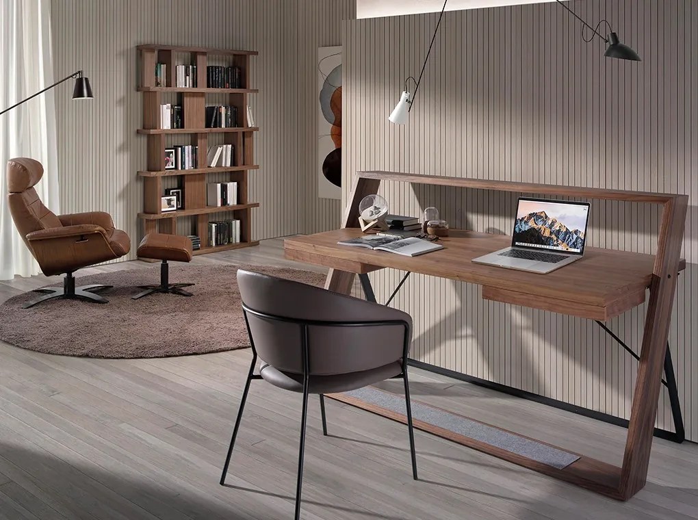 Birou elegant design LUX furnir de nuc si otel Office Walnut