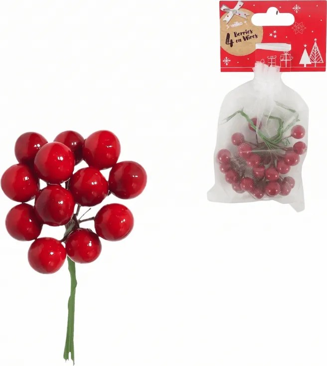 Decoratiuni de Craciun pe sarma BERRIES 9 cm, rosie