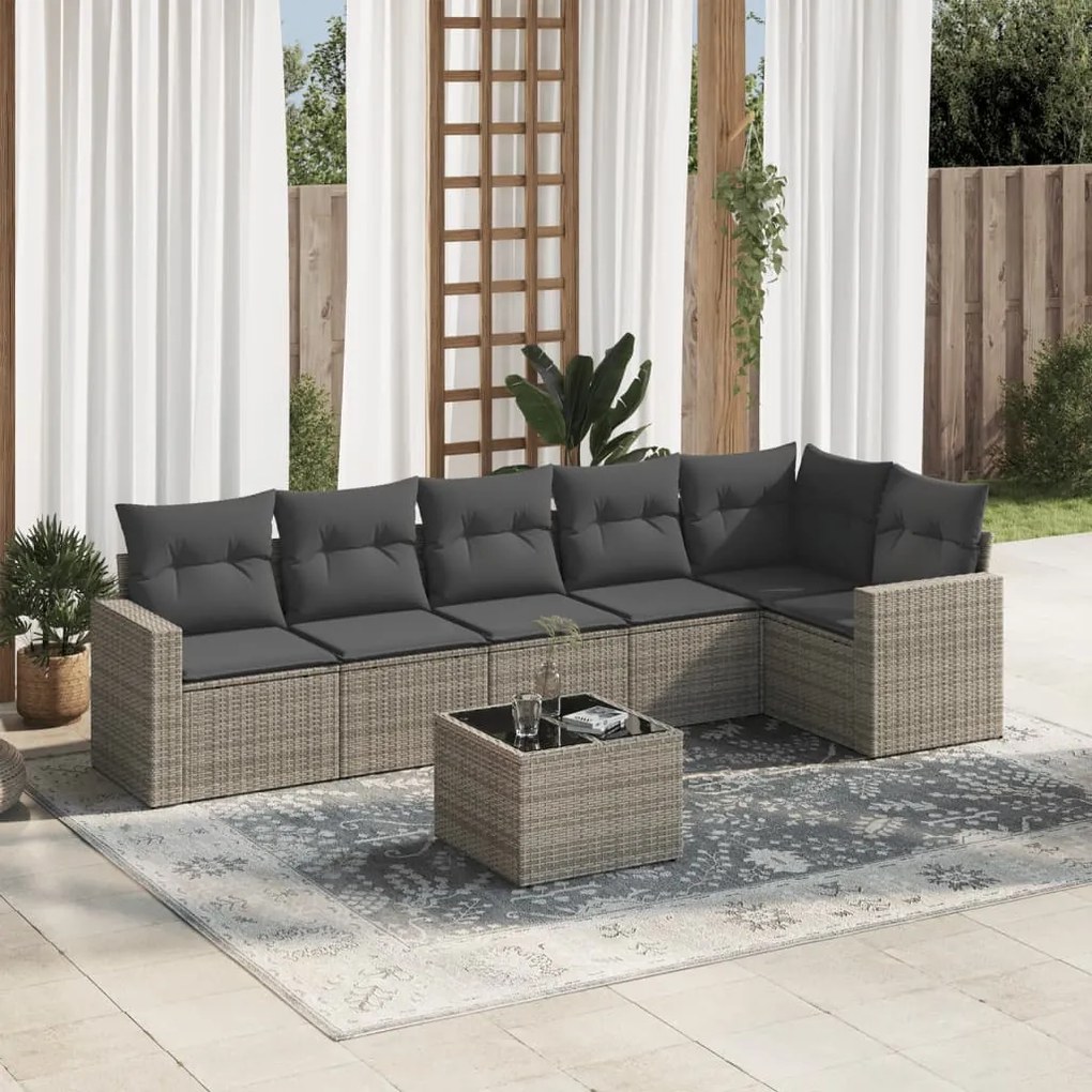 vidaXL Set canapele de grădină, 7 piese, cu perne, gri, poliratan