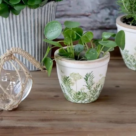 Ghiveci din ceramică cu imprimeu floral, verde, H10,5/D12,5 cm, „Laval”