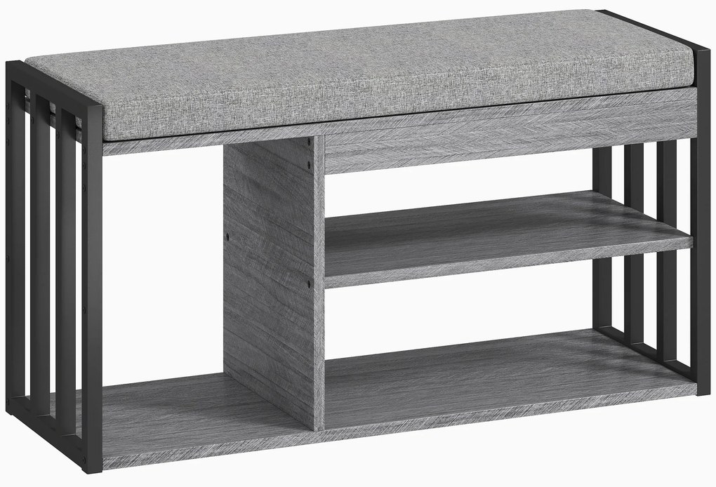 HOMCOM Suport pentru pantofi cu bancă de ședere, mobilier de hol pentru pantofi, dulap cu design în 3 trepte, pentru hol, intrare, camera de zi, dormitor, Gri | Aosom Romania