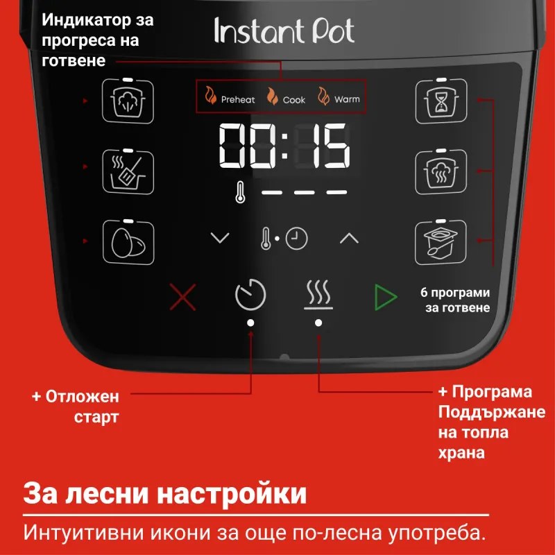 Multicooker Instant Pot Classic Mini 140800001, 800W, 3.8 l, 7 programe, Afisaj LCD, Otel inoxidabil, Negru