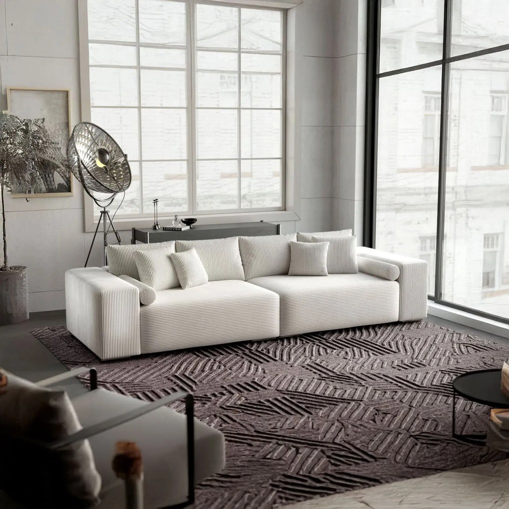 Canapea extensibilă dumonde cu ladă de depozitare si sezut confortabil din spuma high-density, Marbela Zoom Cream XXL 295x100 cm