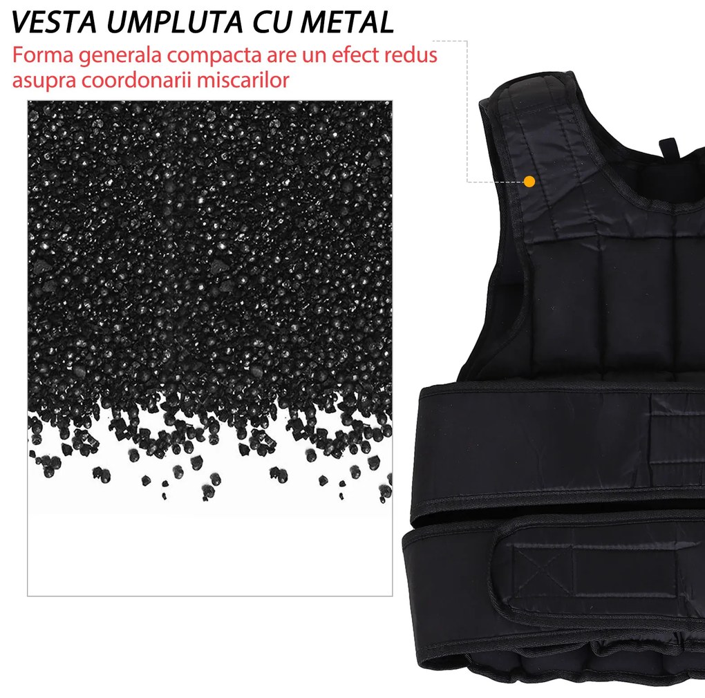 HOMCOM Vesta ponderata 20kg cu 38 Greutati, Captuseala si Inchideri cu Velcro