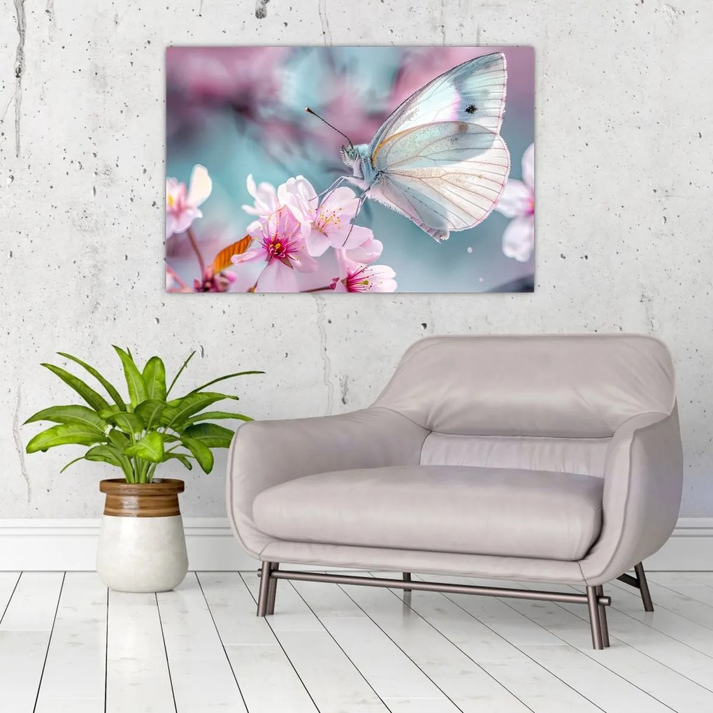 Tablou - Fluture pe un cireș (90x60 cm)
