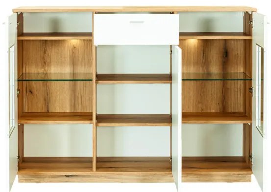 Bufet Dakota, 3Usi + 1Sertar, Alb & Natur, 82 x 42 x 170 Cm