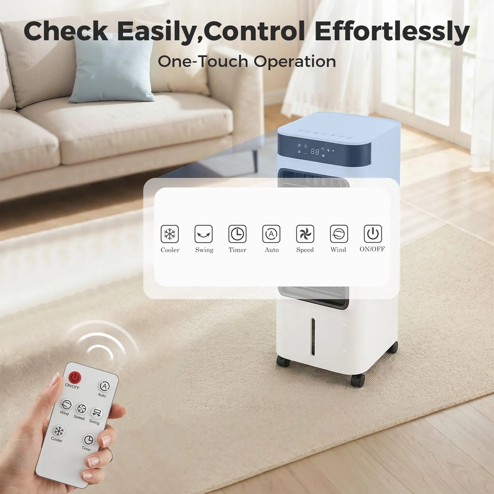 HOMCOM Climatizator Evaporativ 3 în 1 cu Rezervor de 7 L Oscilație 48° 3 Viteze 3 Moduri Temporizator 24h Alb | Aosom Romania