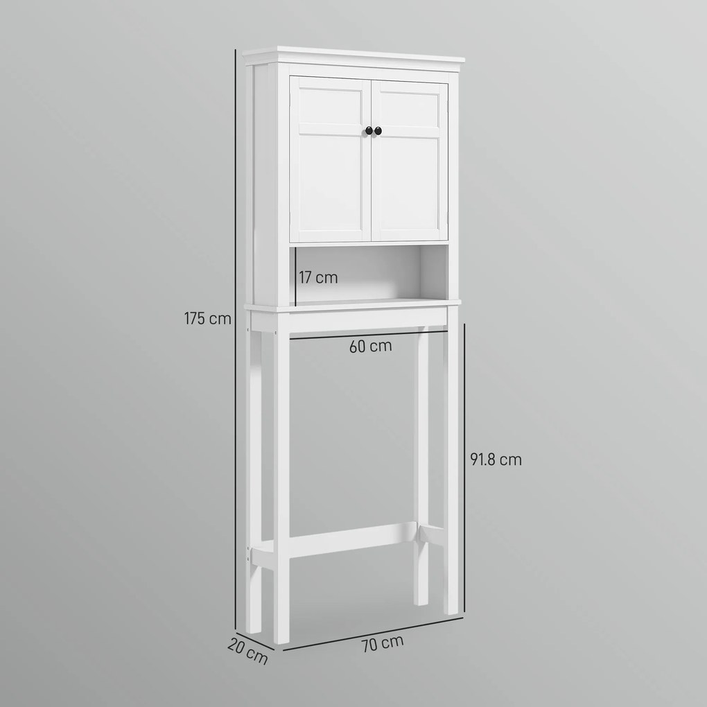 HOMCOM Dulap deasupra toaletei cu 2 uși și raft deschis, bară inferioară, 70x20x175 cm, alb | Aosom Romania