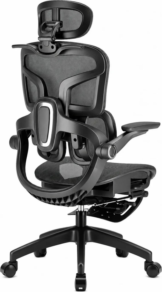 AEROMAX SLIDING Scaun ergonomic, Sezut Translatie, Cotiere Rabatabile, Tetiera 3D, Suport lombar dublu ajustabil, Suport picioare, Umeras, Full Mesh, Negru