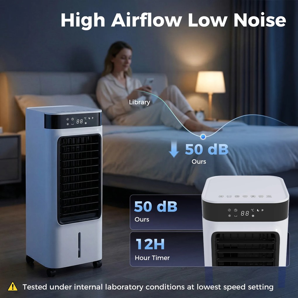 HOMCOM Climatizator Evaporativ 3 în 1 cu Rezervor de 7 L Oscilație 48° 3 Viteze 3 Moduri Temporizator 24h Alb | Aosom Romania