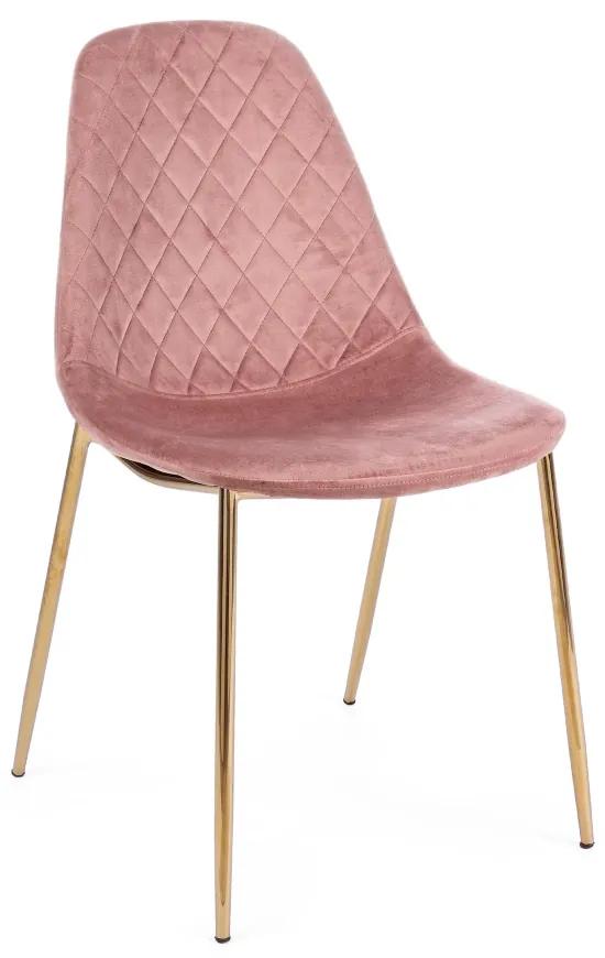 Set 2 scaune catifea roz si picioare aurii Terry