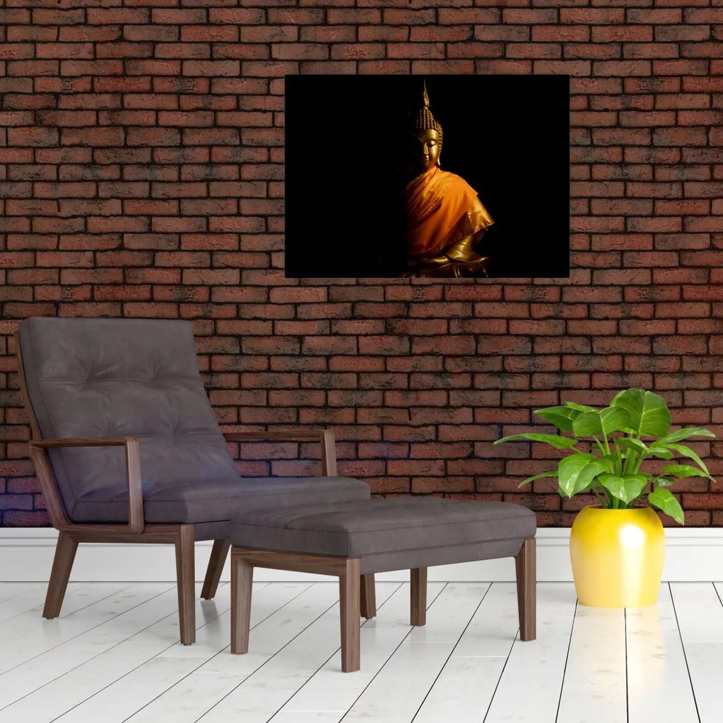 Tablou pe sticlă - Statuia lui Buddha de aur (70x50 cm)