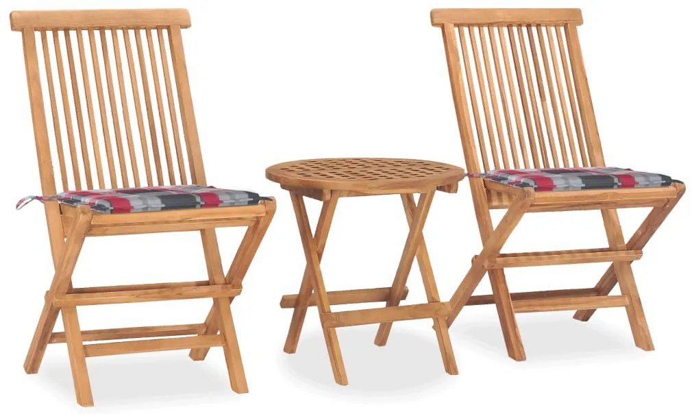 vidaXL Set mobilier exterior pliabil cu pernă, 3 piese, lemn masiv tec