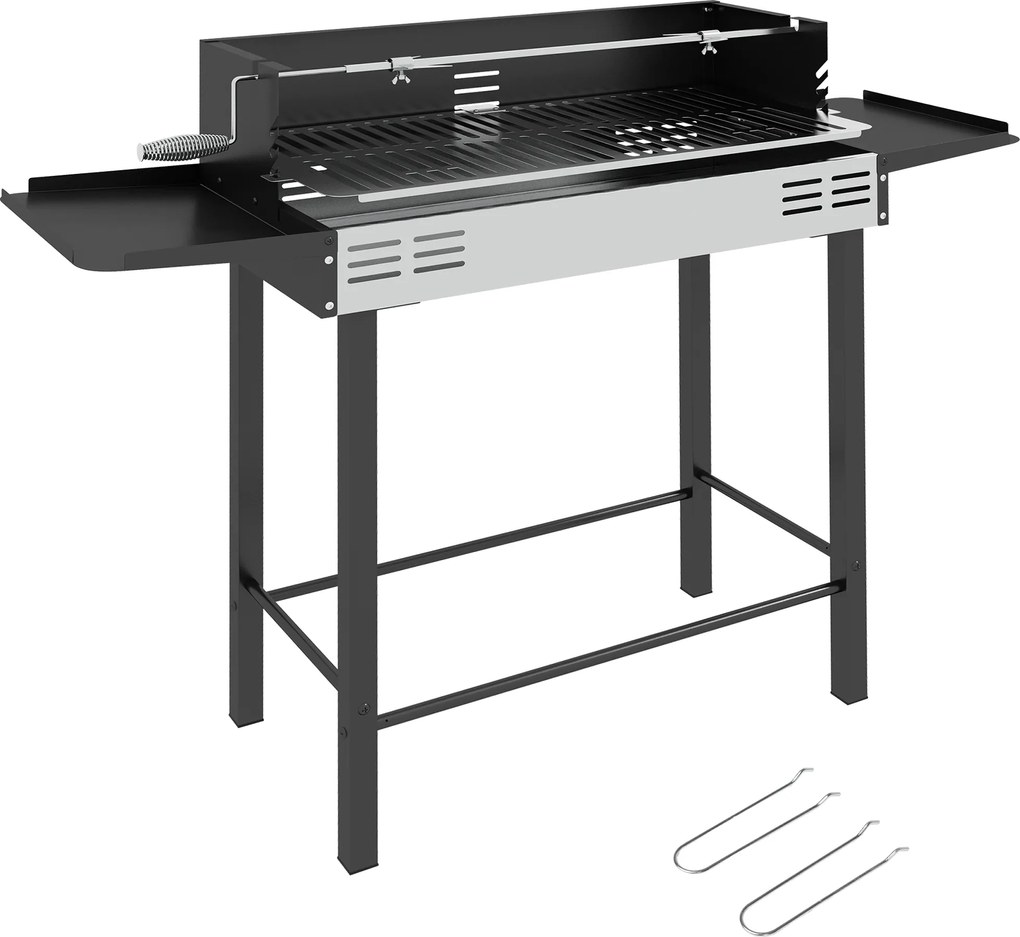 Outsunny BBQ Rotisserie Grill Charcoal Split Roaster for Chicken Turkey 3-Level Grill Grate, Storage Shelves, Stainless Steel | Aosom Romania
