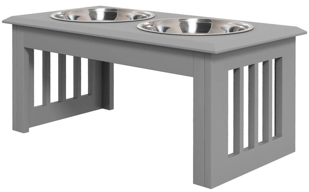 PawHut Stație de Hrană pentru Câini, 2 Boluri din Oțel Inoxidabil, antialunecare, 58,4x30,5x25,4cm, Gri | Aosom Romania