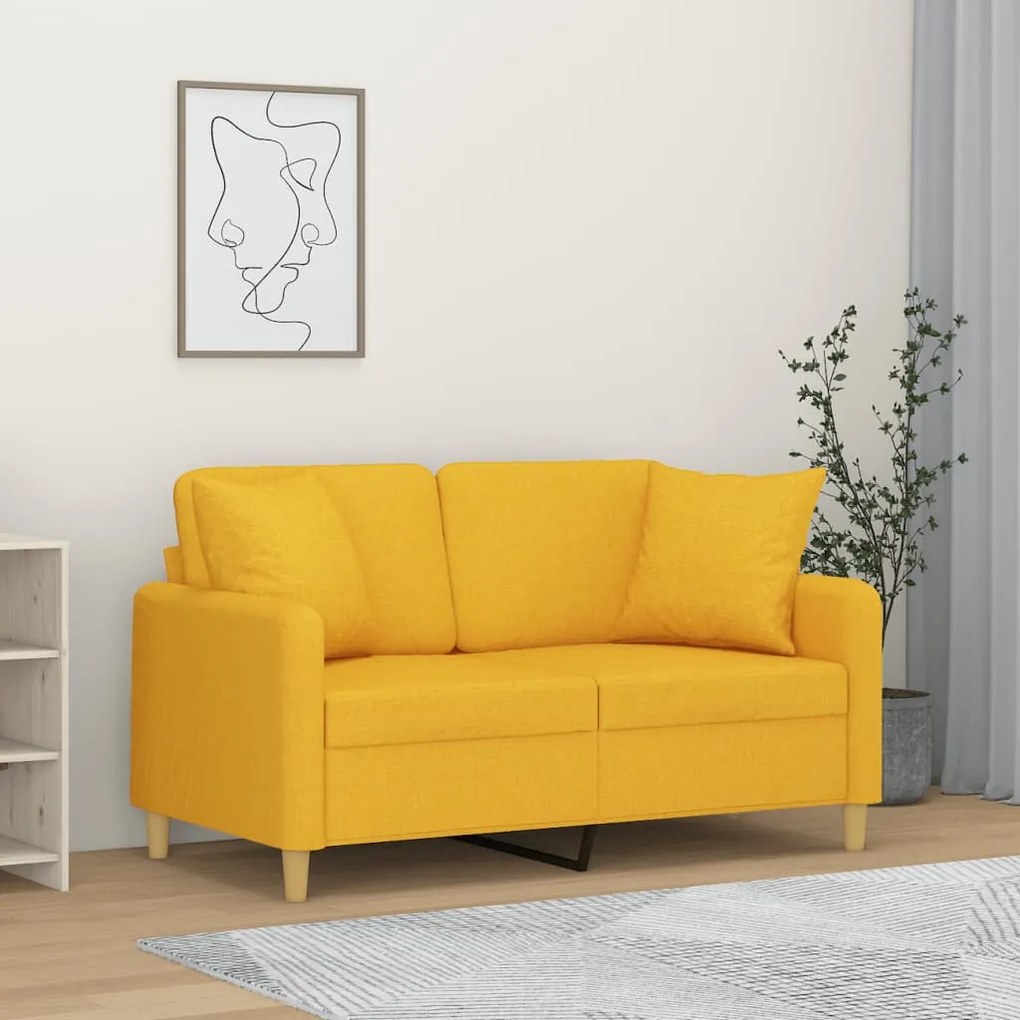 3153134 vidaXL Canapea 2 locuri cu perne&pernuțe galben deschis 120 cm textil