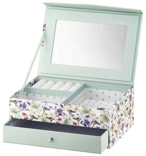Cutie de bijuterii cu oglinda si sertar 20x14x8cm flori Look