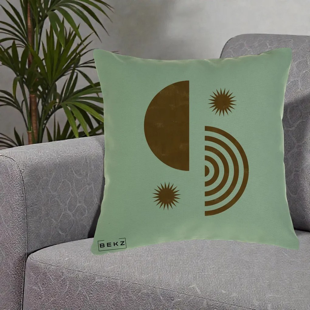 Perna Decorativa Boho Sun si Spirala, 40x40 cm, Verde, Husa Detasabila, Perna Inclusa, BEKZ®