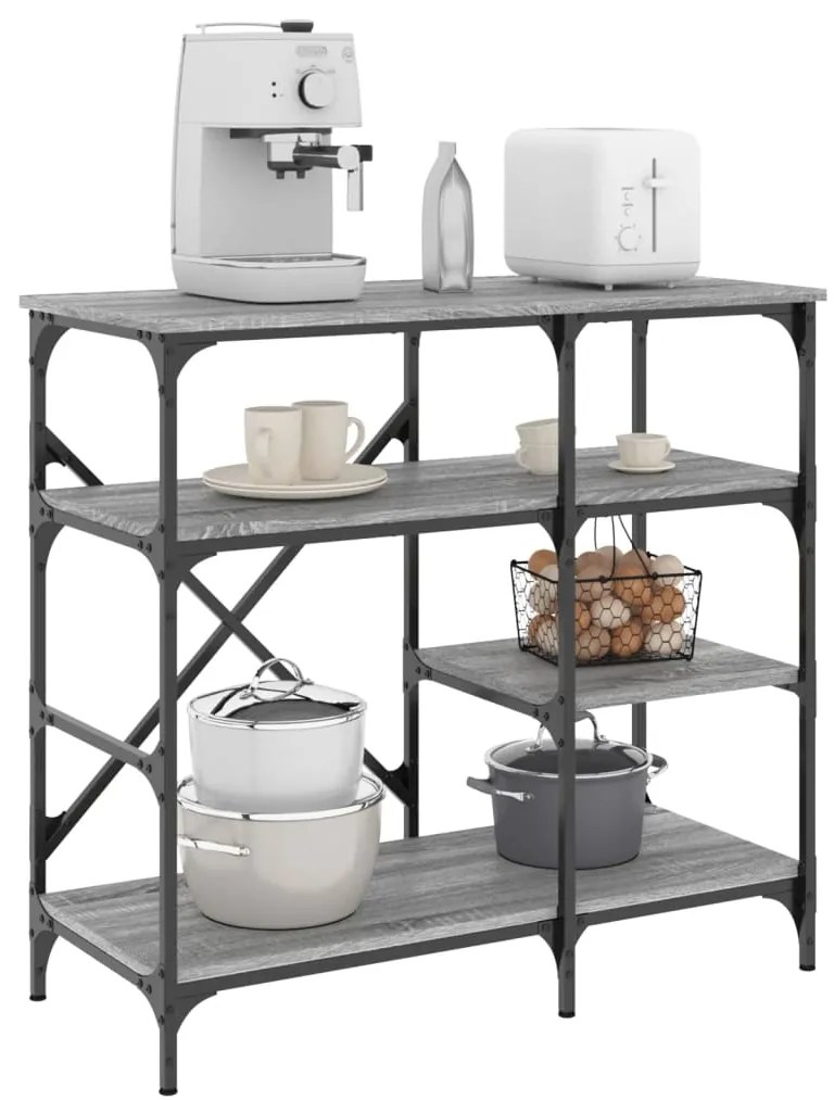vidaXL Raft brutărie, gri sonoma, 90x40x84 cm, lemn prelucrat/metal