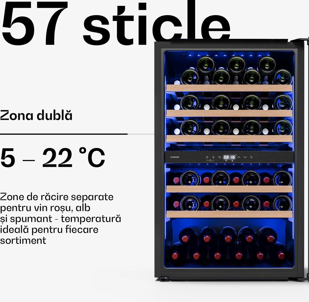Klarstein Illuminosa vitrină frigorifică încorporabilă pentru vin | Dualzone | Protecție UV | 143 litri | 57 sticle | 60 cm