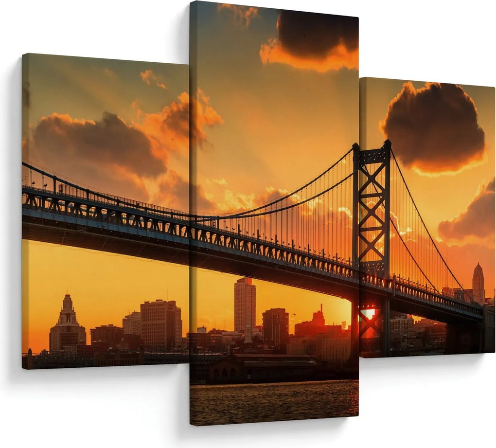Tablou - Apus de soare peste Podul Ben Franklin, Philadelphia (90x60 cm)