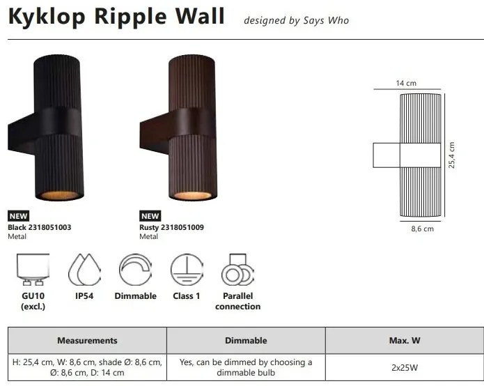 Aplica de perete exterior IP54 cu lumina sus / jos Kyklop negru