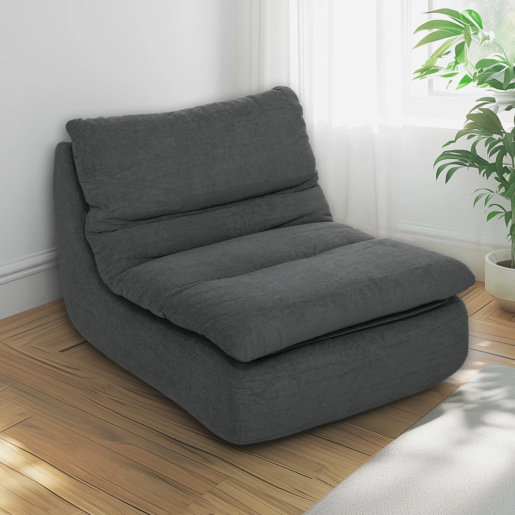 HOMCOM Fotoliu de podea din spumă, chaise-longue, fotoliu de lounge pentru living, dormitor, gri | Aosom Romania