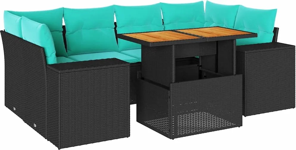 vidaXL Set canapele de grădină cu perne, 7 piese, negru, poliratan