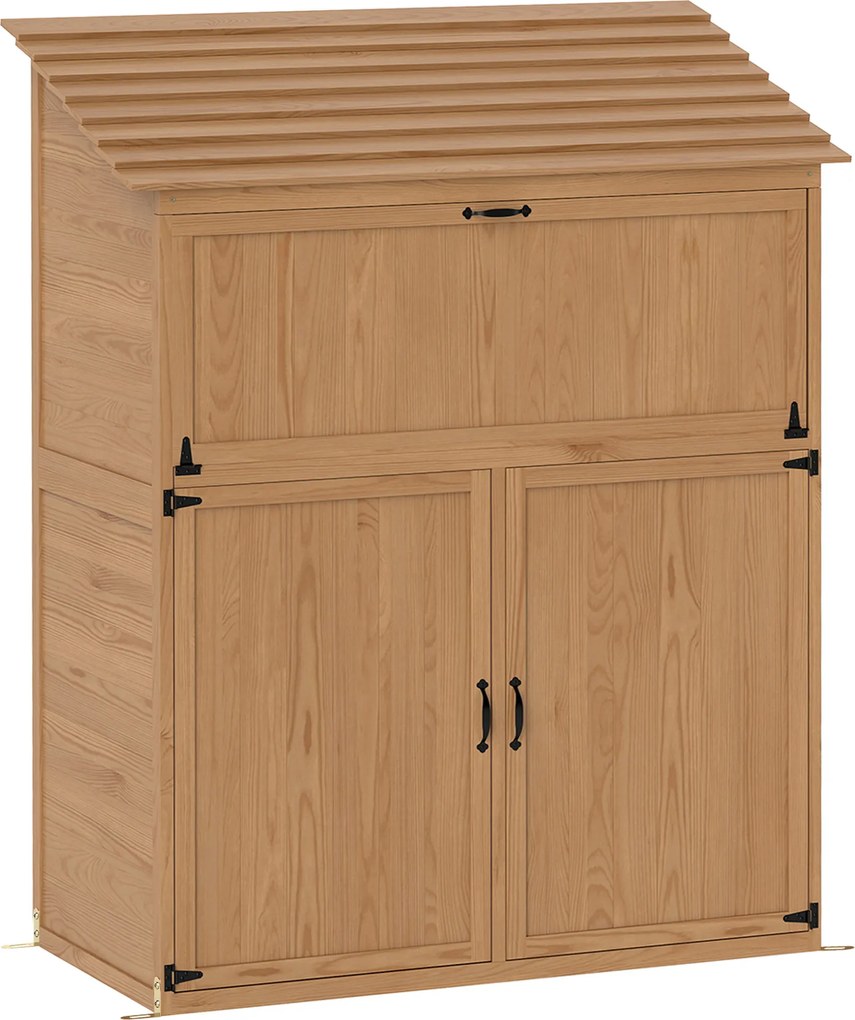 Outsunny Șifonier pentru grădină cu masă rabatabilă, șifonier cu acoperiș, 110 x 54 x 136 cm, lem de brad, maro | Aosom Romania