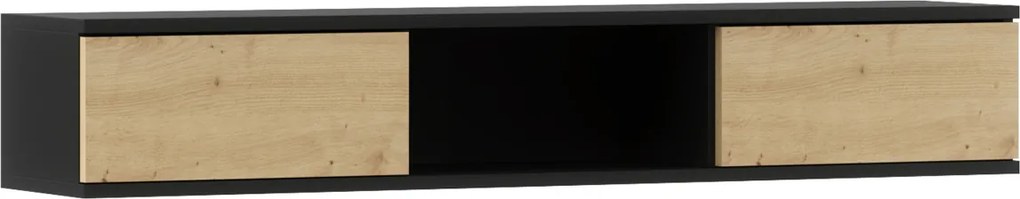 Polita de perete cu dulapuri LANZZI 120 cm, negru/stejar
