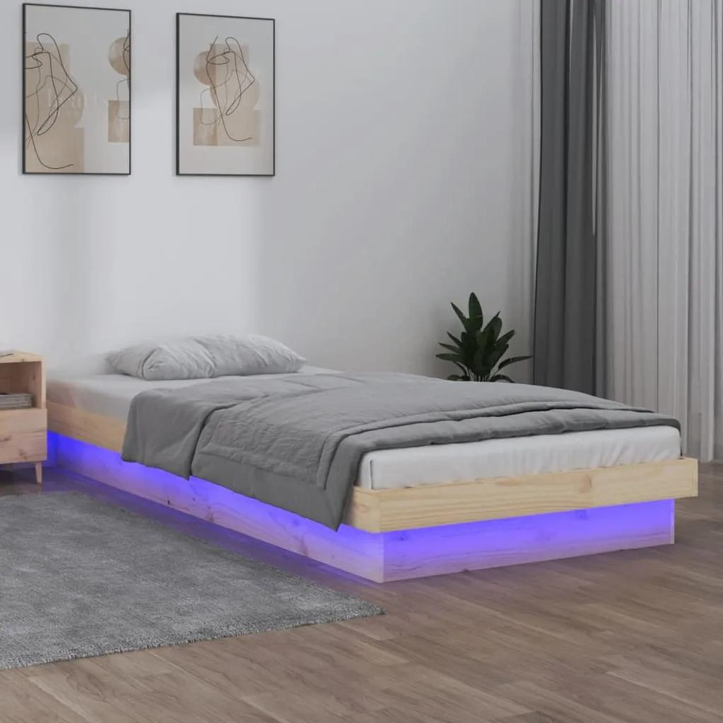 819997 vidaXL Cadru de pat cu LED, mic single, 75x190 cm, lemn masiv