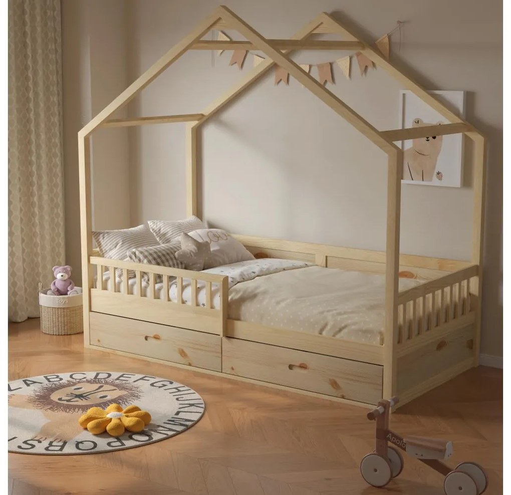 Pat etajat pentru copii 90 cm Burgues (natural) (cu somieră) (cu sp. depozitare). 1116253