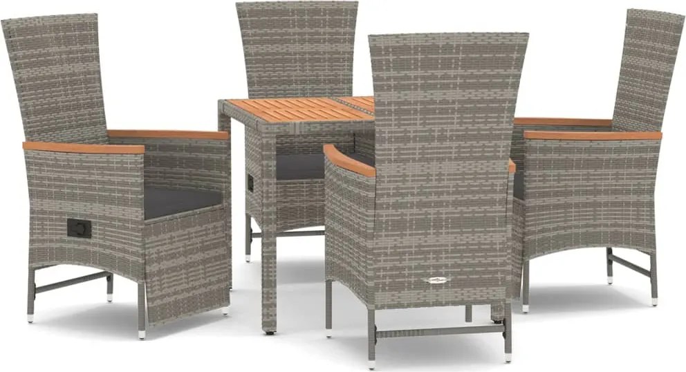 vidaXL Set mobilier de grădină cu perne, 5 piese, gri, poliratan