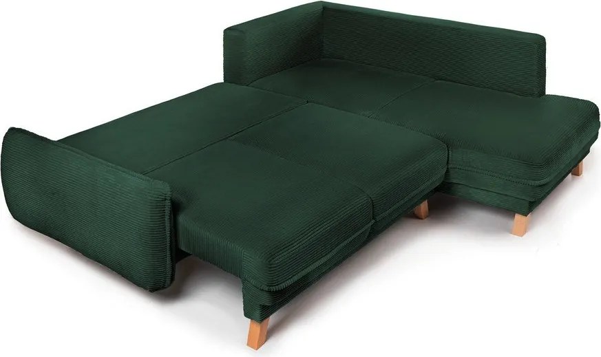 Colțar verde închis extensibil/cu spațiu de depozitare cu tapițerie din catifea reiată (cu colț pe partea dreaptă/în formă de ”L”) Tori – Bonami Selection