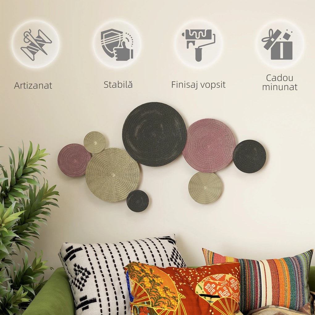 HOMCOM Artă Murală cu 8 Discuri 3D și Accesorii de Montare Incluse, Decorații Metalice de Perete, 110x7x58 cm, Bronz, Portocaliu și Galben | Aosom Romania