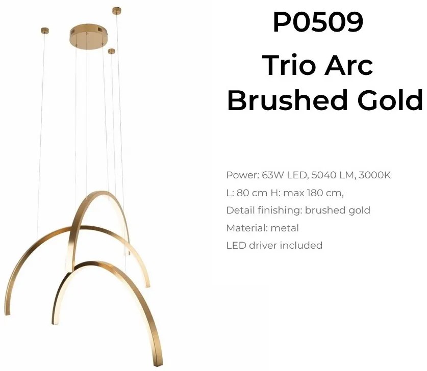 Lustra LED design decorativ modern Trio Arc Brushed Gold
